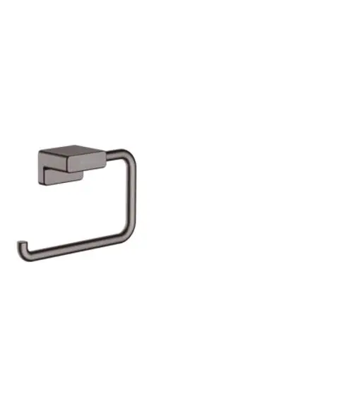 Toilettenpapierhalter in schwarzem Chromdesign, montiert an der Wand, minimalistische Formgebung, von Hansgrohe.